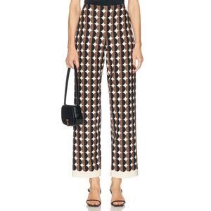 Oscar de la Renta All Over Geo Double Face Wool Pant in Khaki &  Ivory 4